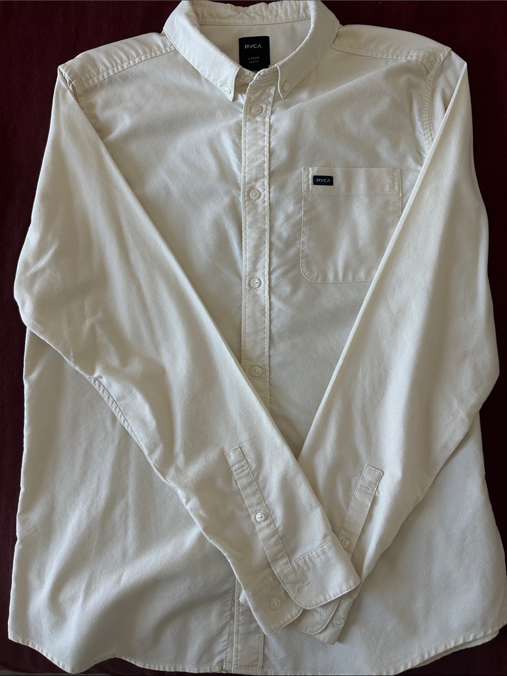 RVCA Men's Light-Yellow Button-Down Long Sleeve Shirt